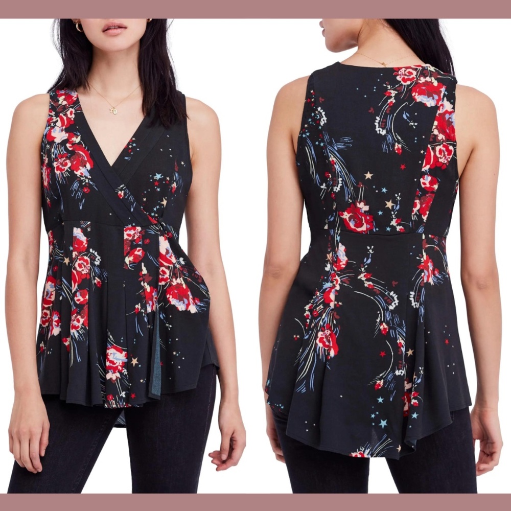 NWT $98 Free People [ XS ] Back To‎ The Basics Tunic Wrap Top in Black